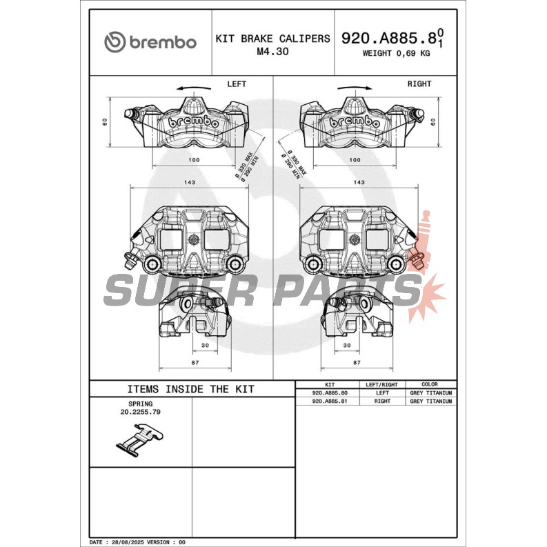 Δαγκάνα φρένου -BREMBO- Aprilia RSV4 1000/Tuono V4R, Ducati Monster 1200/Multistrada 1200/Panigale 1199-1299/xDiavel 1262, KTM Duke 690-1290/Super Duke/SMR 450, MV Agusta F4 1000RR, Triumph Scrambler 1200/Thruxton 1200 (2010-2022