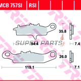 Τακάκια φρένων -TRW- MCB757SI, Kawasaki Brute Force 650, KFX 450R/700 V-Force, KVF/Prairie 650-700; Suzuki LT-V 700 Twin Peaks, Polaris Ranger RZR 800