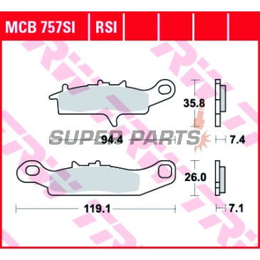 Τακάκια φρένων -TRW- MCB757SI, Kawasaki Brute Force 650, KFX 450R/700 V-Force, KVF/Prairie 650-700; Suzuki LT-V 700 Twin Peaks, Polaris Ranger RZR 800
